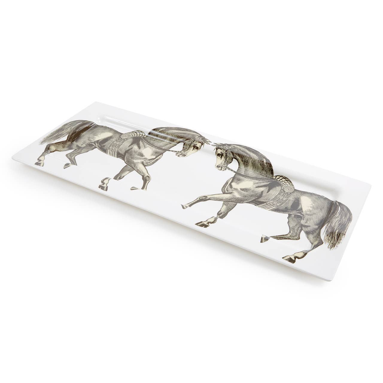 Equus Rectangle X-Large Melamine Platter white front | MILK MONEY milkmoney.co | white elephant gift ideas, gift, mother's day gift ideas, white elephant gift, gift shops near me, cute home decor, mother's day gift, cute home accents, handmade in USA, elegant home decor