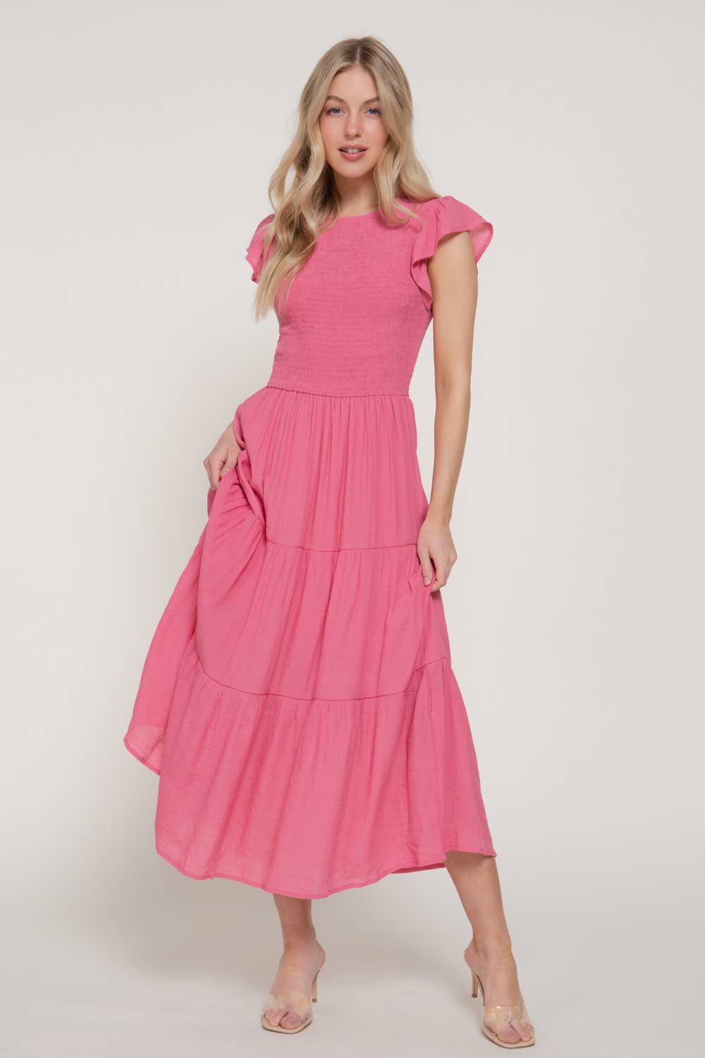 Ruffle Sleeve Smocked Dress