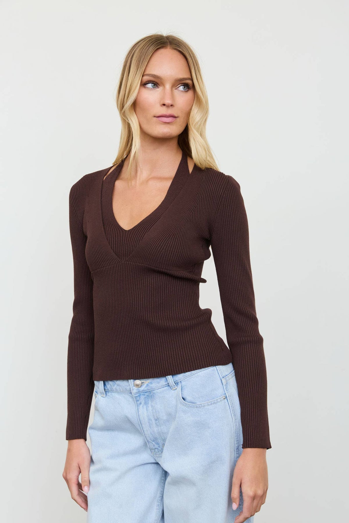 Layered Halter Ribbed Pullover