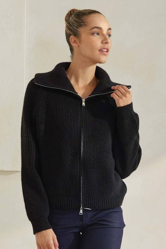 Funnel Neck Zip Cardigan
