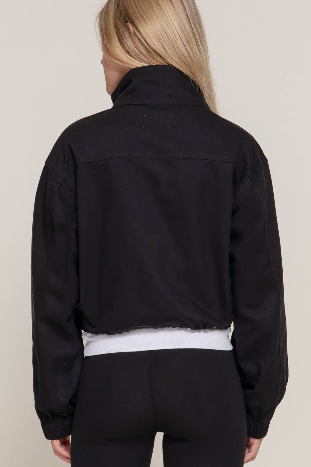 Cropped Zipper Twill Jacket