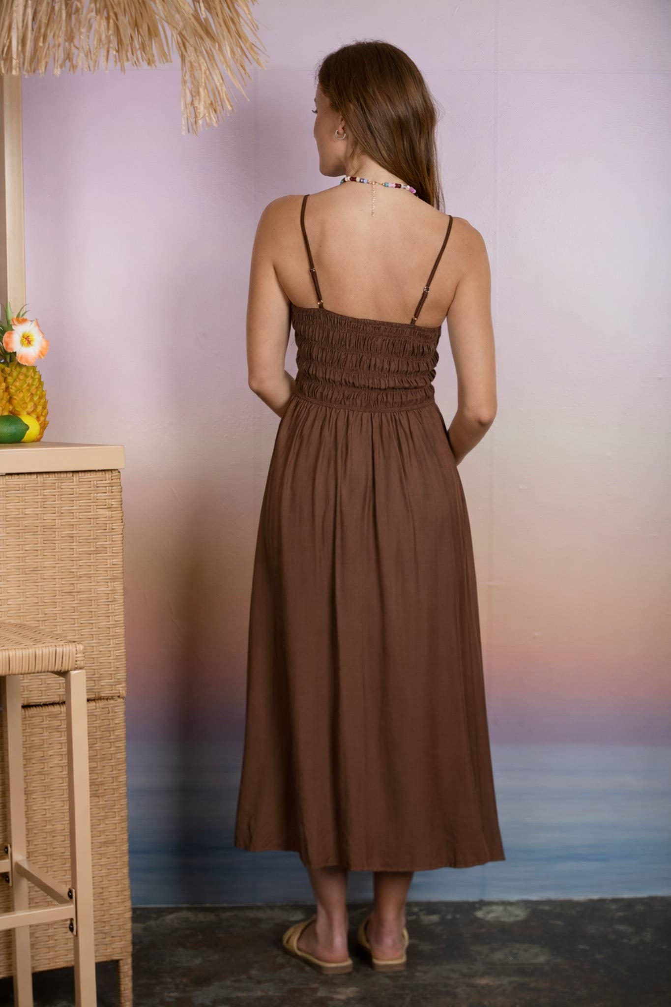 Shirred Bodice Midi Dress