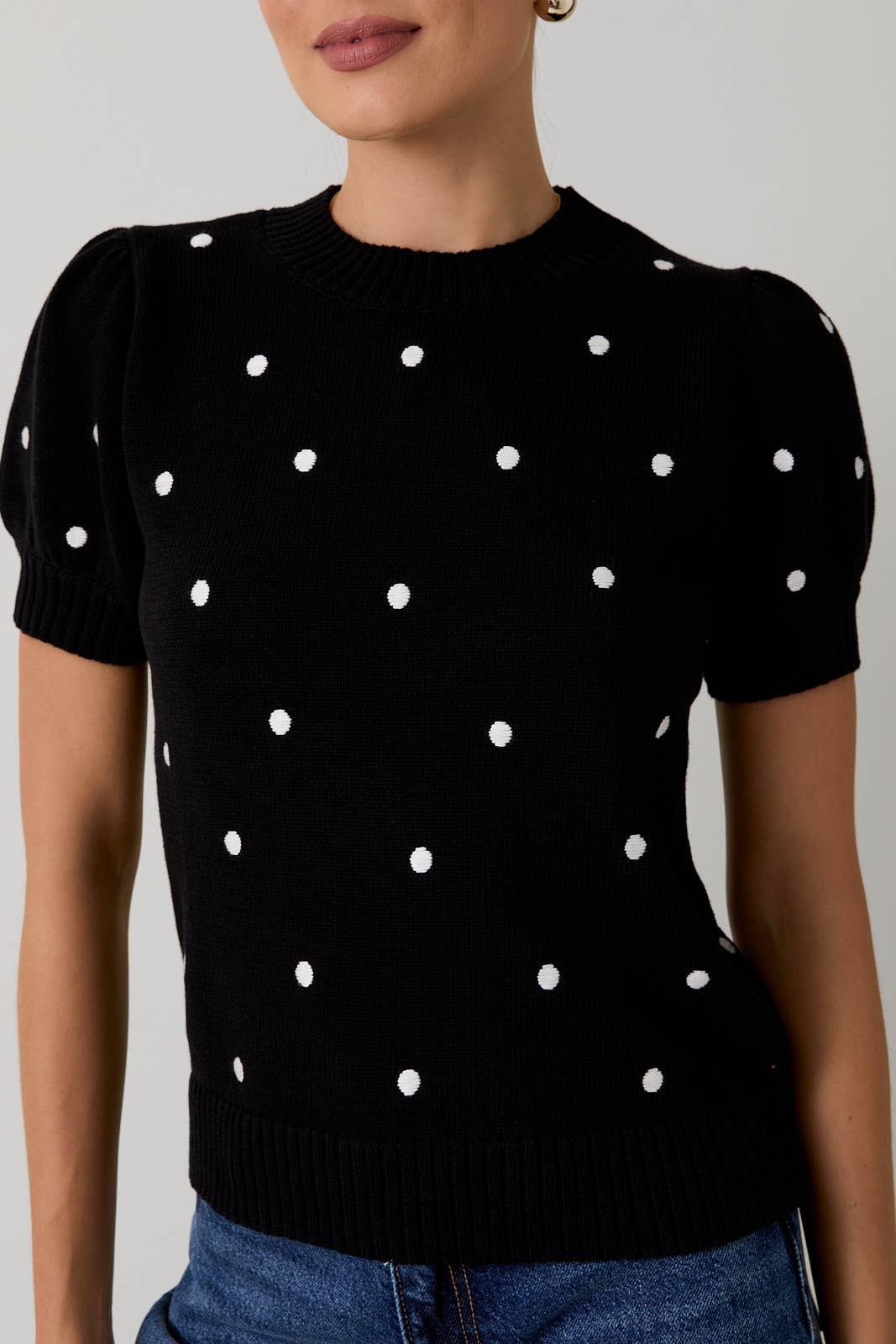 Puff Sleeve Polka Dot Sweater Top