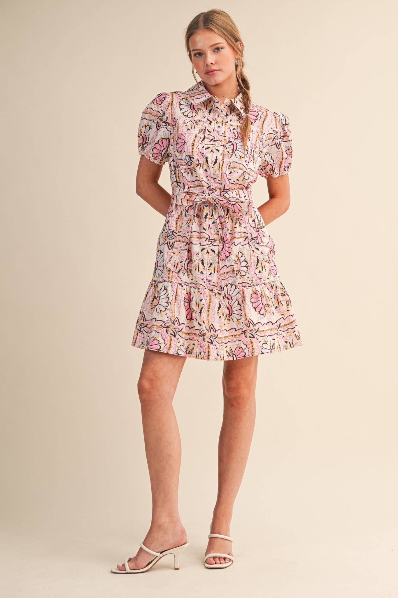 Floral Button Down Puff Sleeve Mini Dress