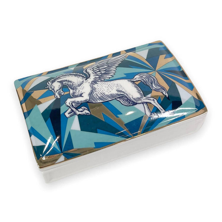 Pegasus Ceramic Trinket Box  front blue| MILK MONEY milkmoney.co | 	Home decor online, Modern home decor, Luxury home furnishings, Best home decor, Home accessories for sale, Living room furniture sets, Kitchen decor ideas, Wall art for home, Bathroom accessories, Vintage home decor, Minimalist home decor
