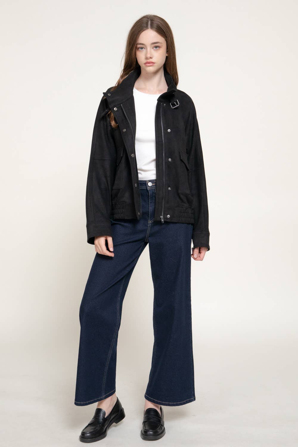 High Neck Faux Suede Jacket