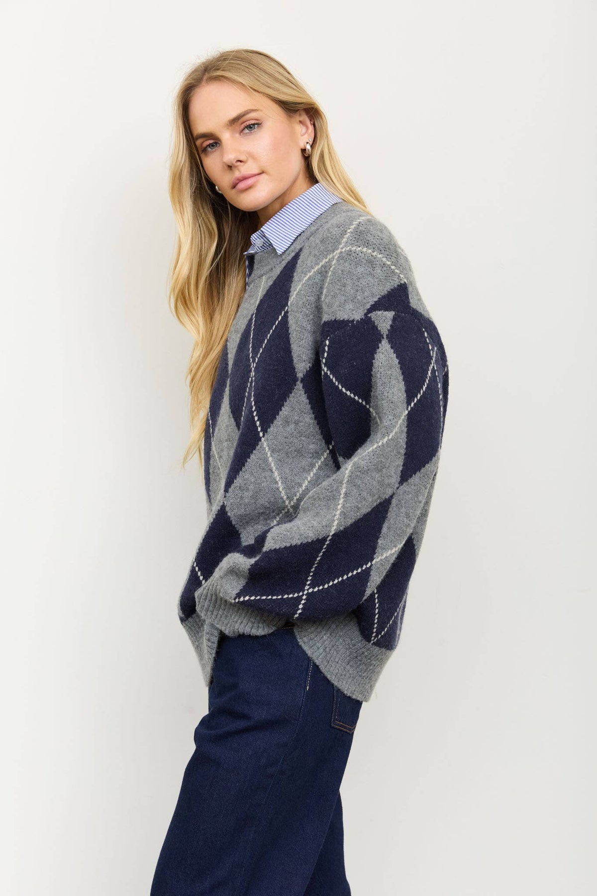 Oversized Argyle Knit Pullover