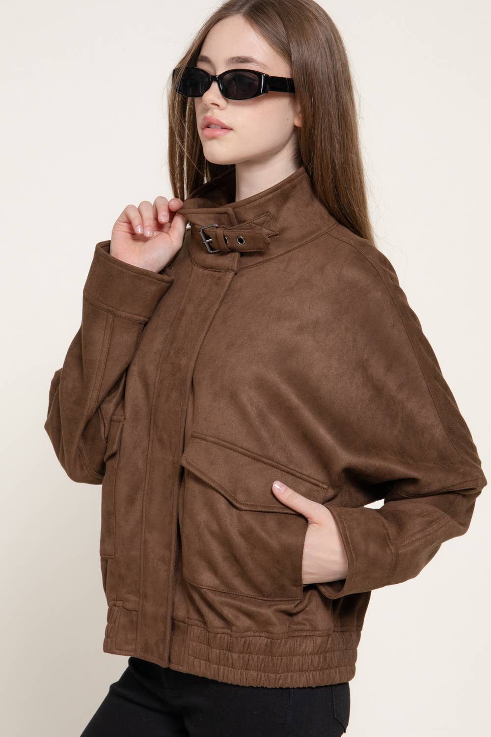 High Neck Faux Suede Jacket