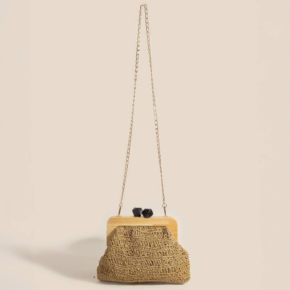 Geometric Clasp Wooden Frame Clutch