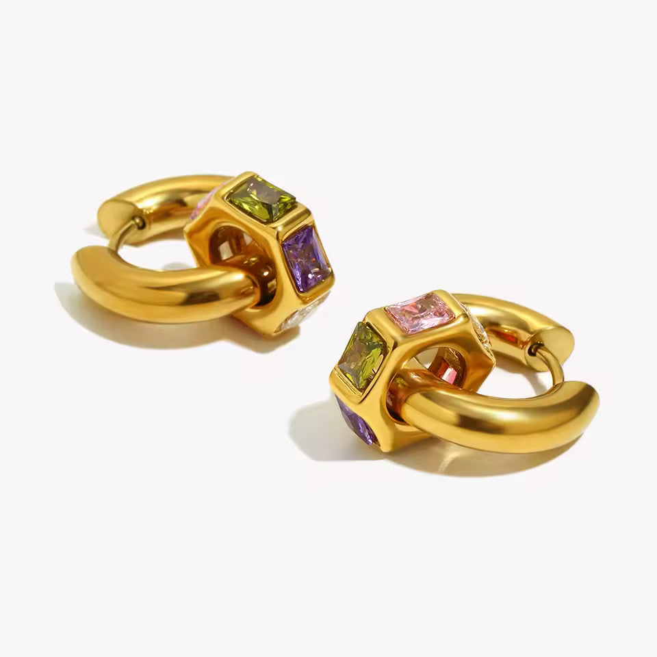 Gold Multistone Huggie Earrings