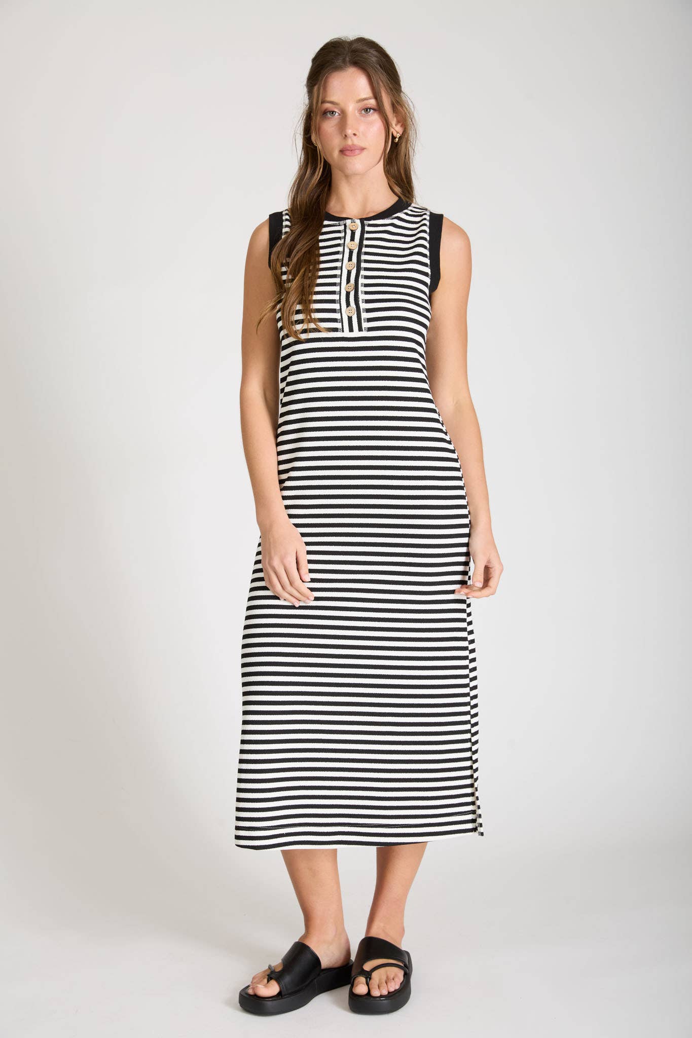 Stripe Henley Midi Dress