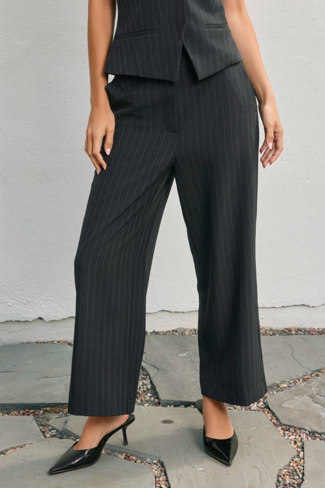 Pinstriped Wide Leg Trousers