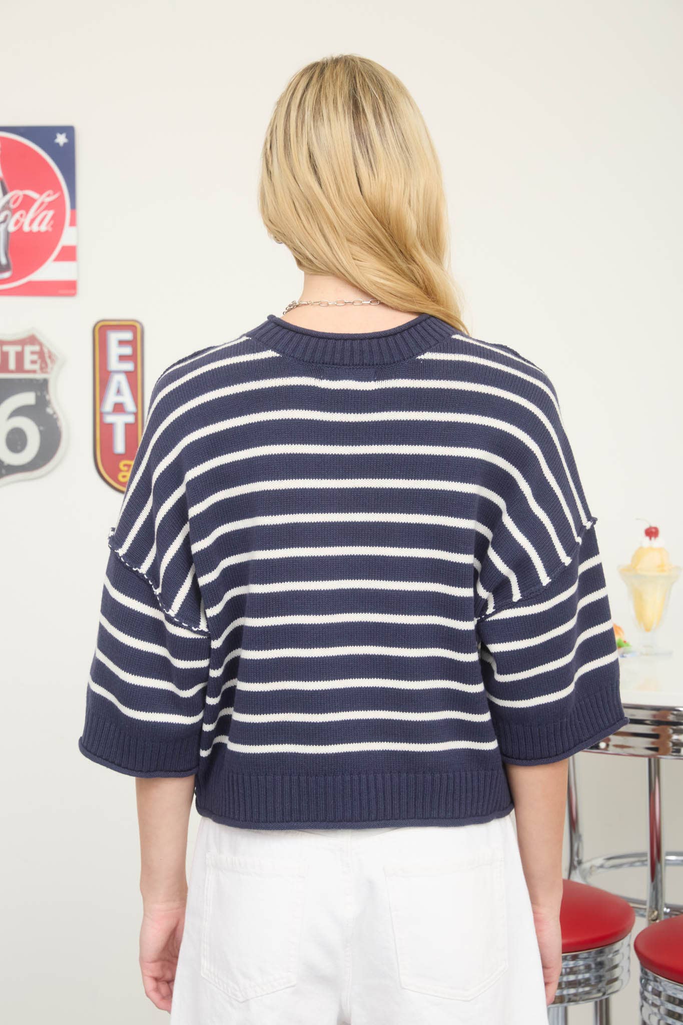 Drop Shoulder Short Sleeve Sweater