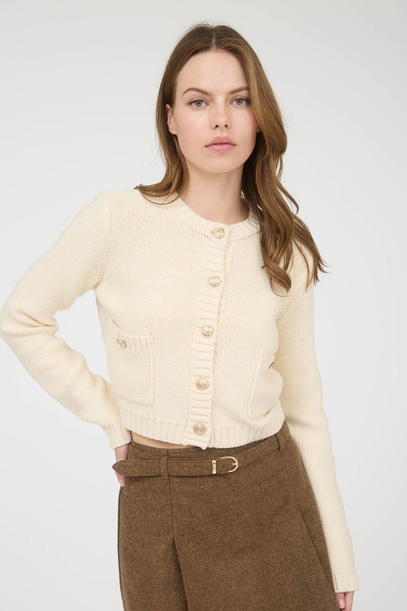 Gold Button Ribbed Cardigan