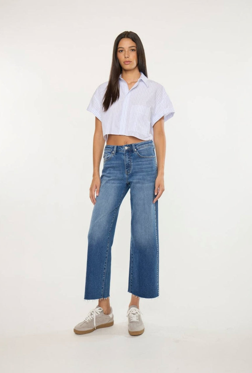 High Rise Crop Wide Leg Studded Jeans