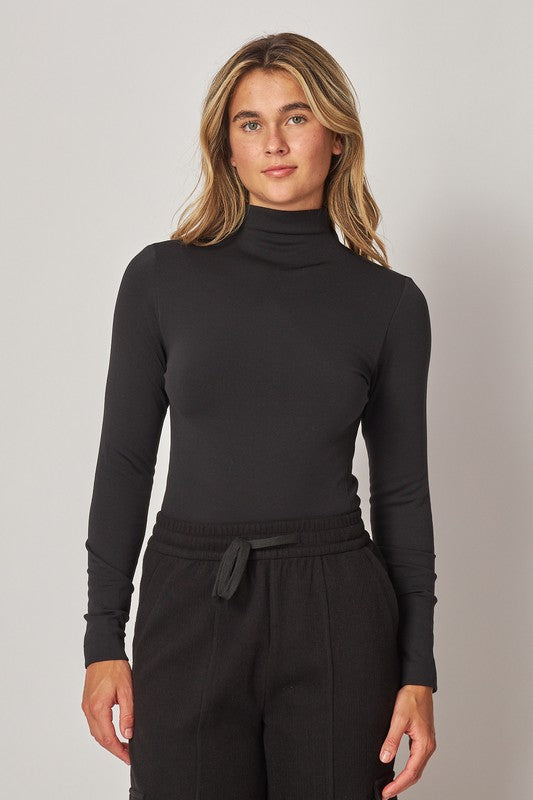 Fleece Lined Mock Neck Long Sleeve Top