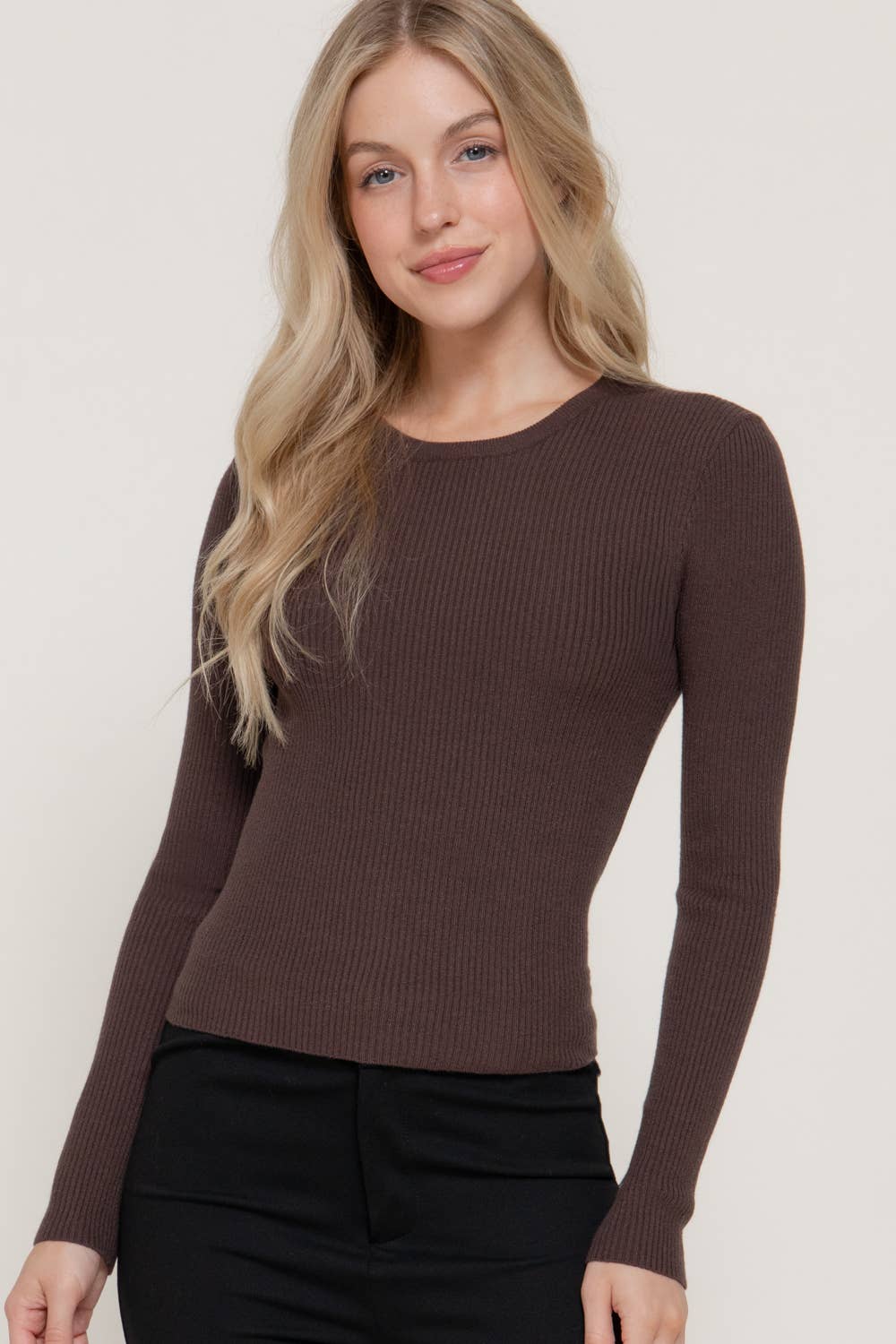 Long Sleeve Crew Neck Ribbed Sweater