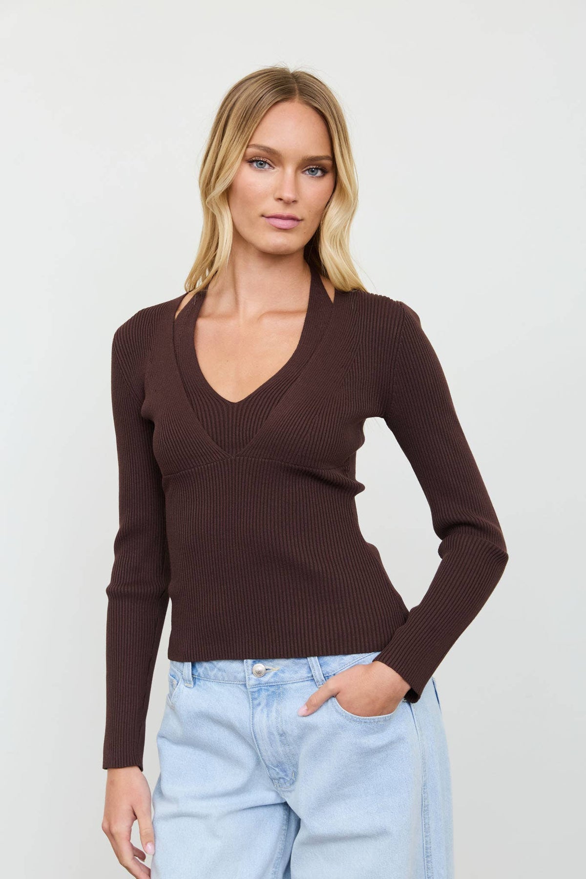 Layered Halter Ribbed Pullover