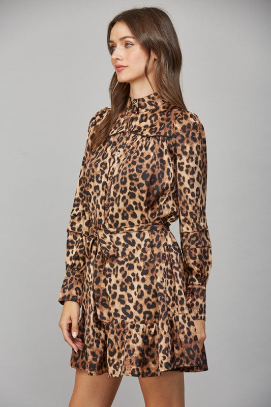 Leopard Print Tiered Mini Dress