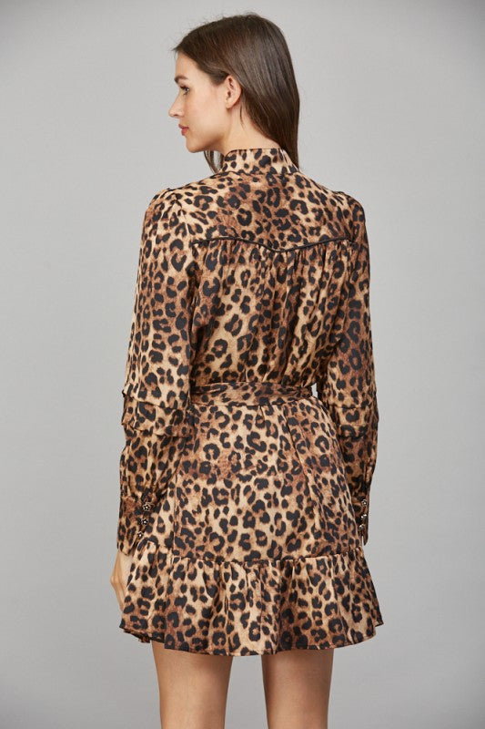 Leopard Print Tiered Mini Dress