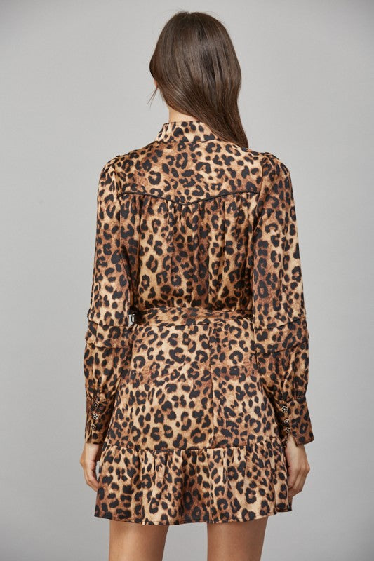 Leopard Print Tiered Mini Dress