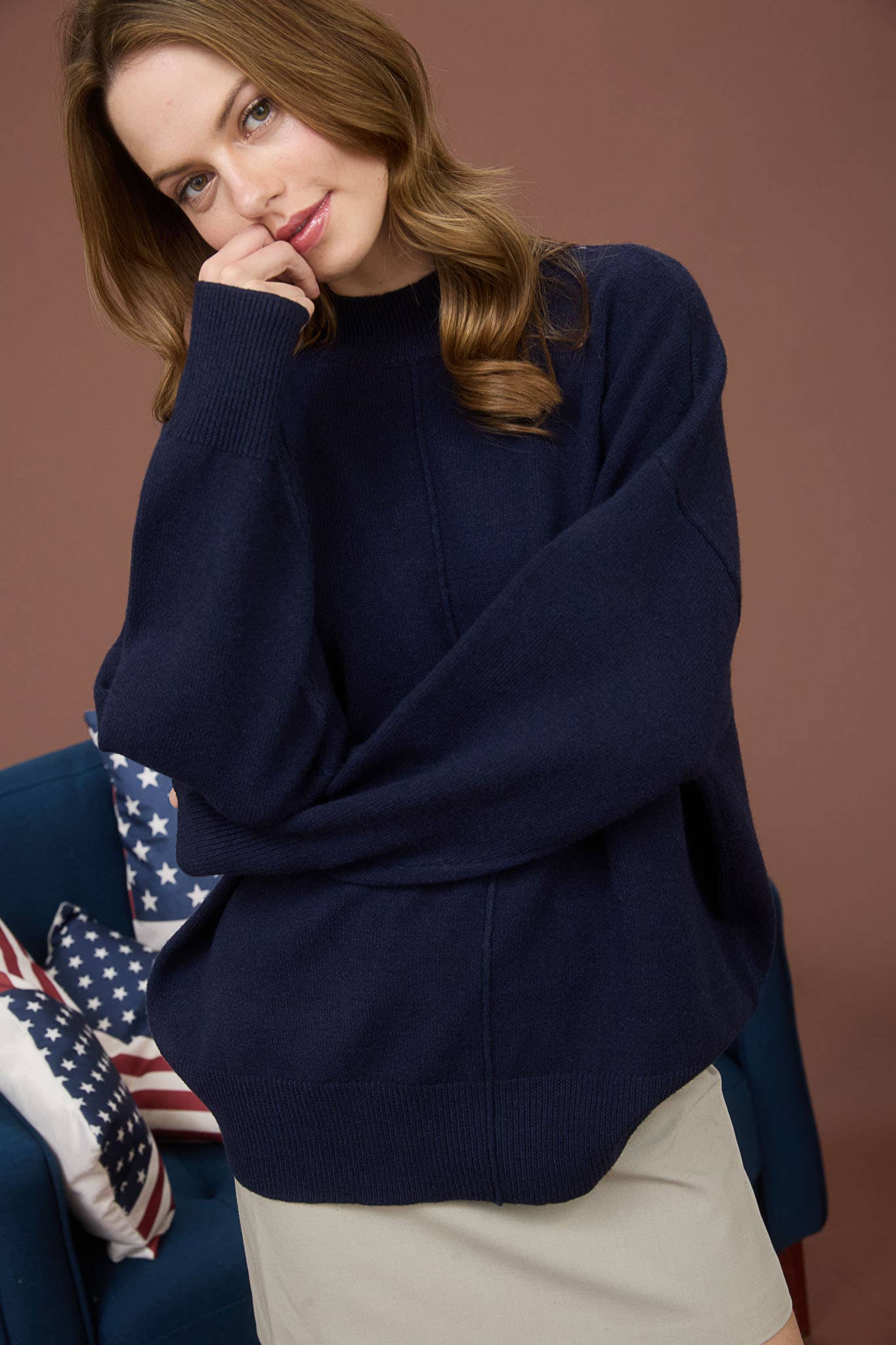 Front Seam Mock Neck Sweater