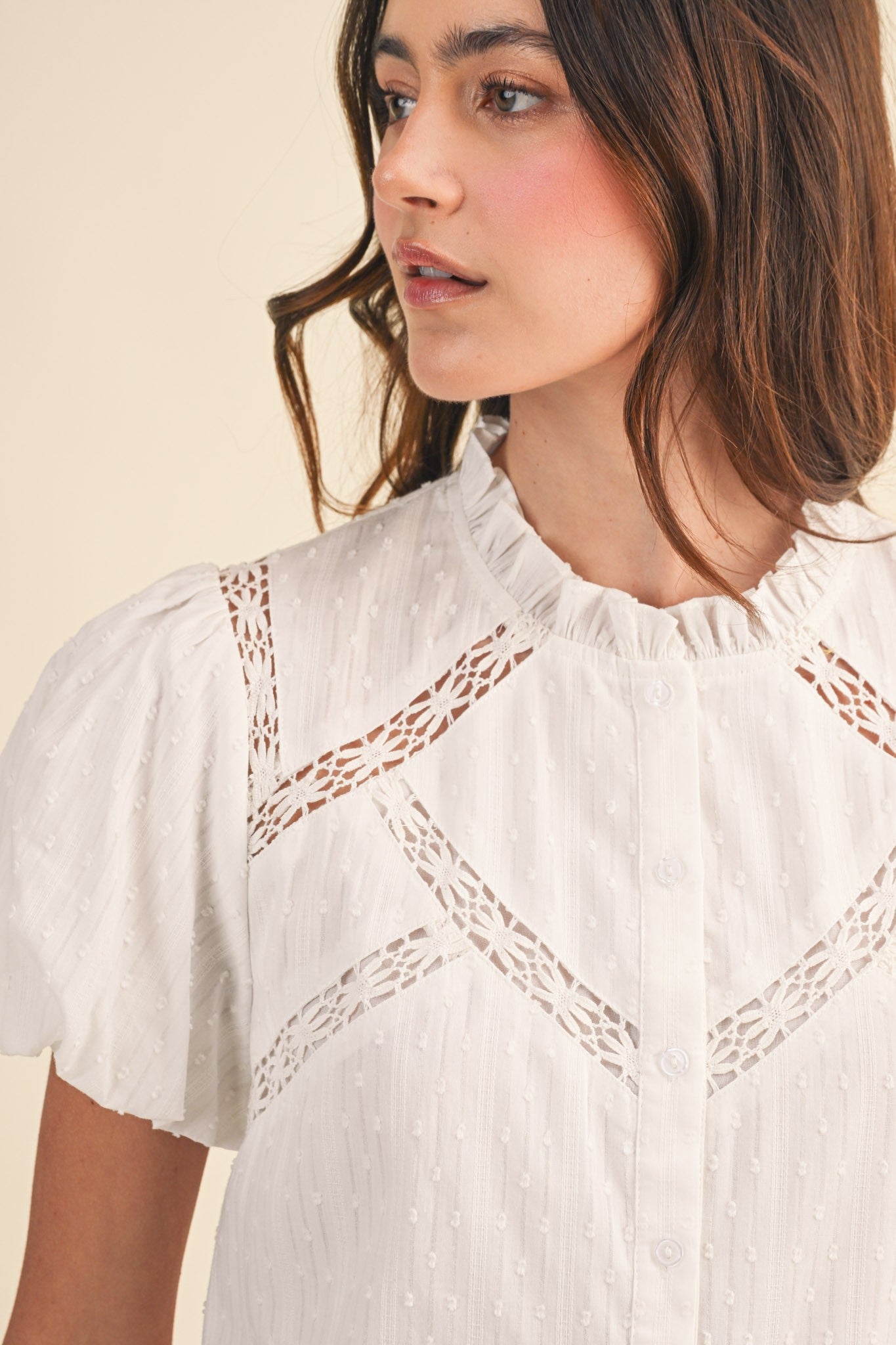 Lace Trim Button Blouse