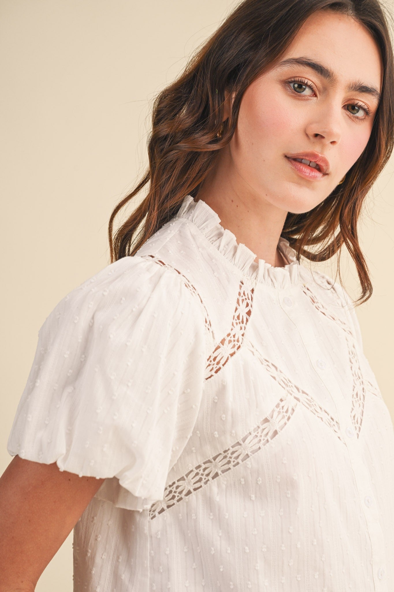 Lace Trim Button Blouse