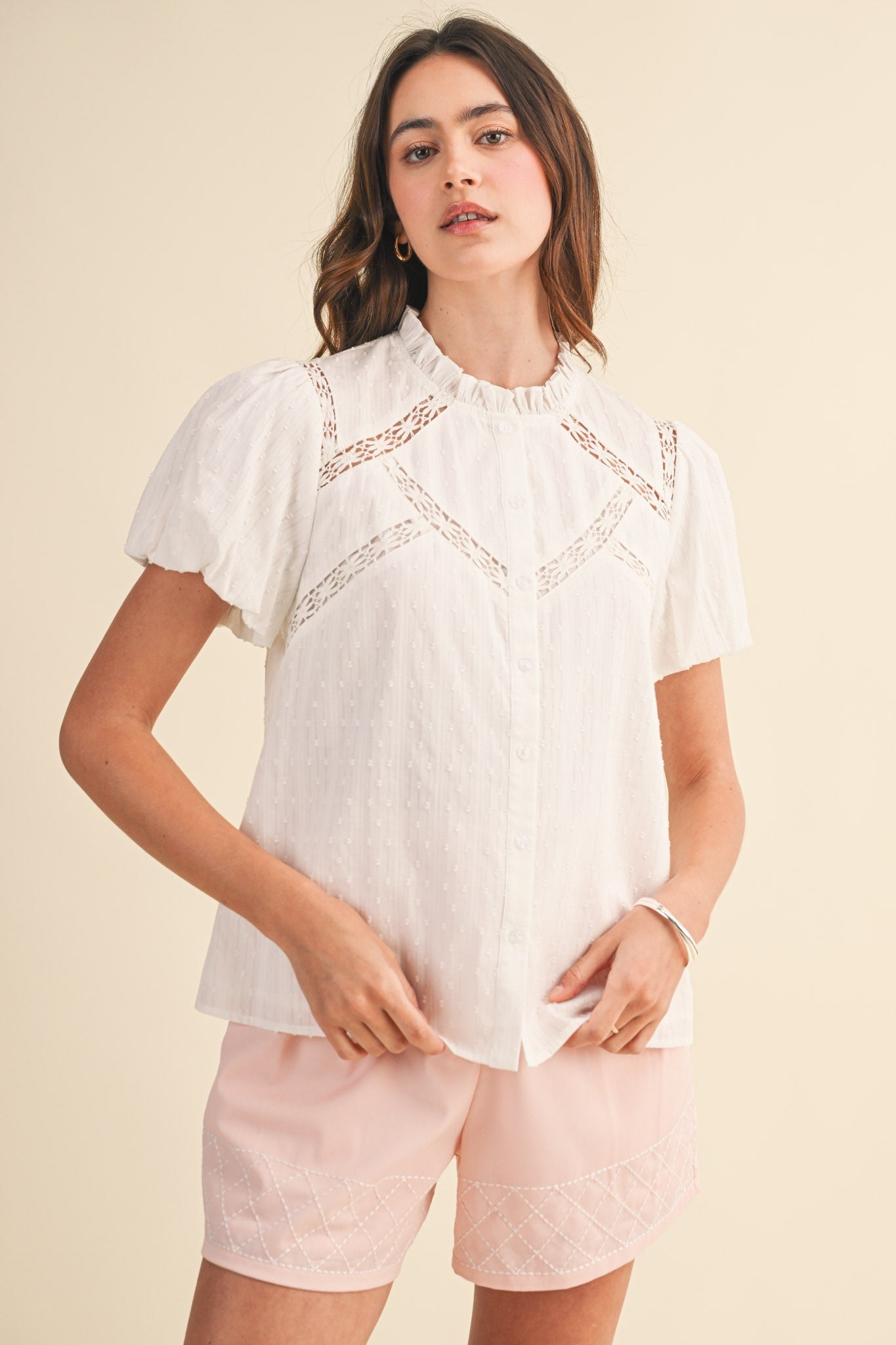 Lace Trim Button Blouse