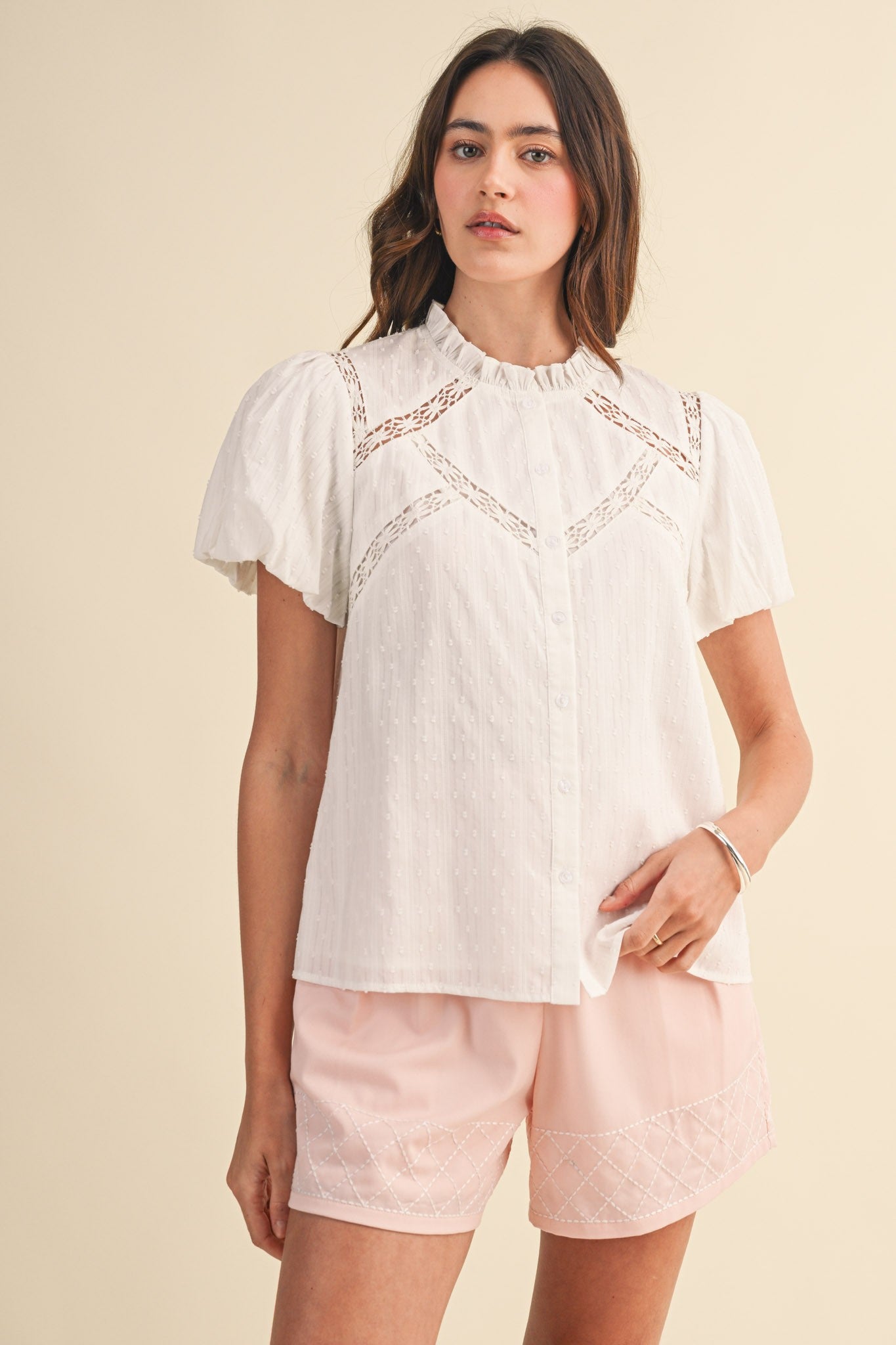 Lace Trim Button Blouse