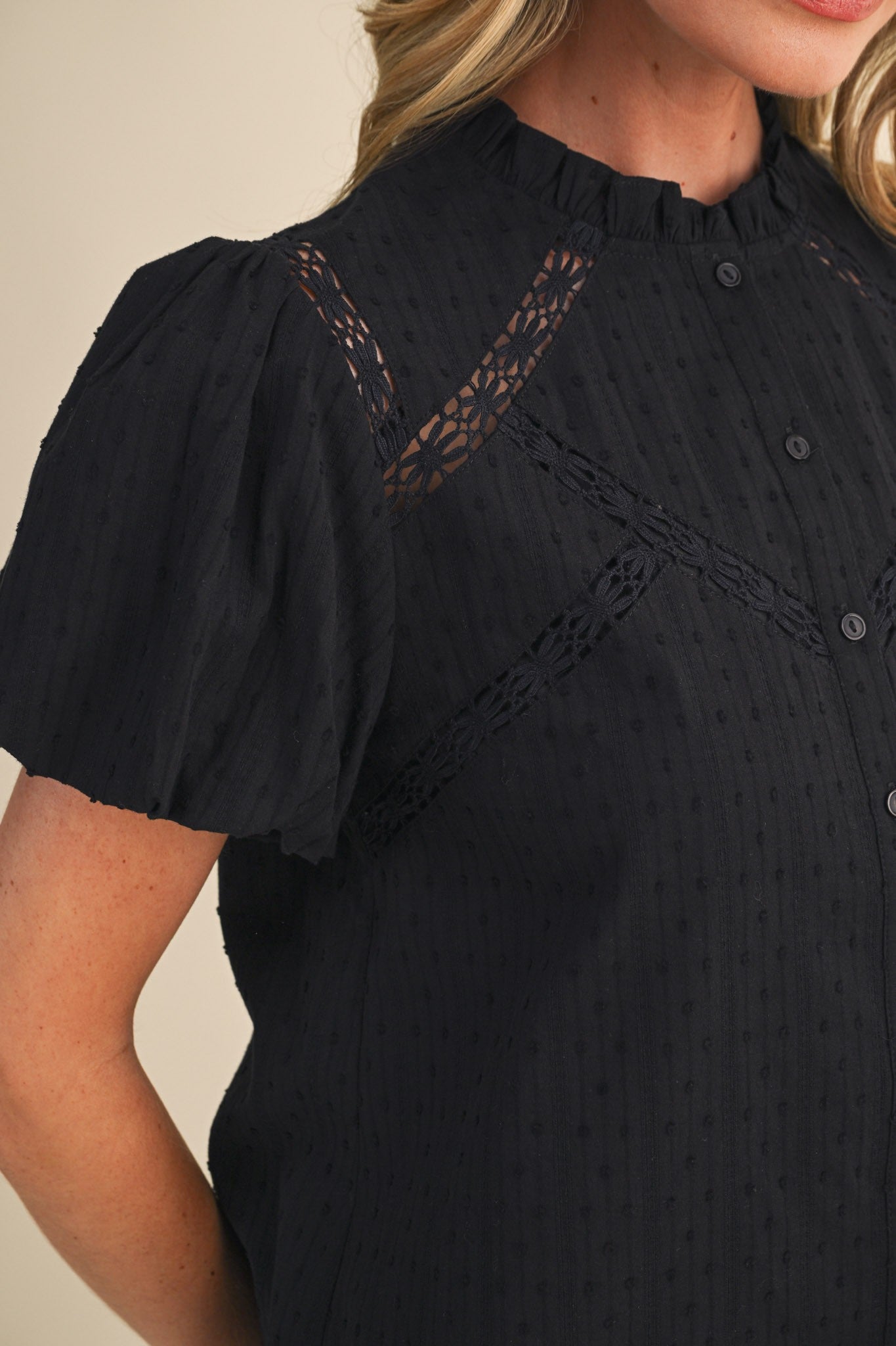 Lace Trim Button Blouse