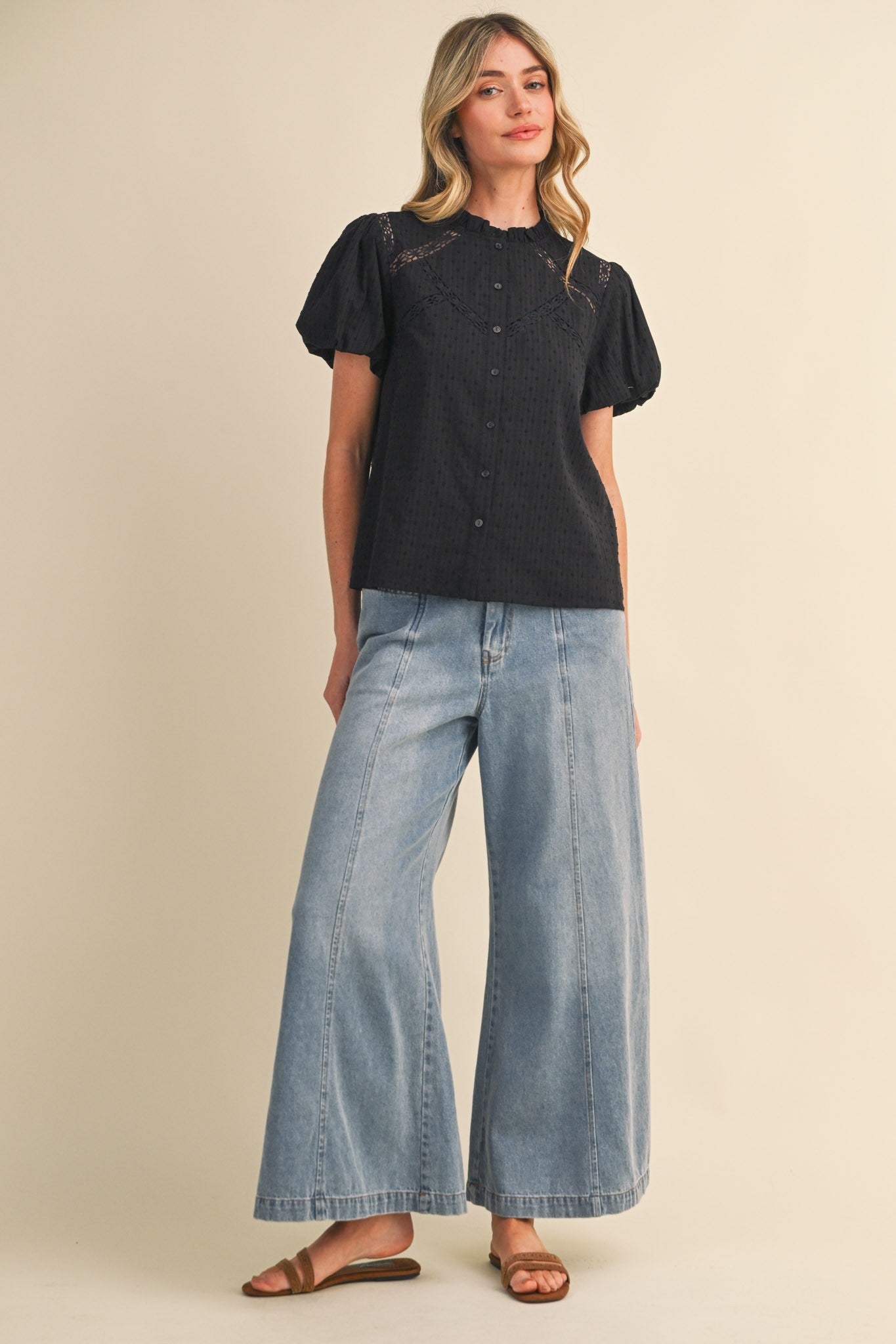 Lace Trim Button Blouse