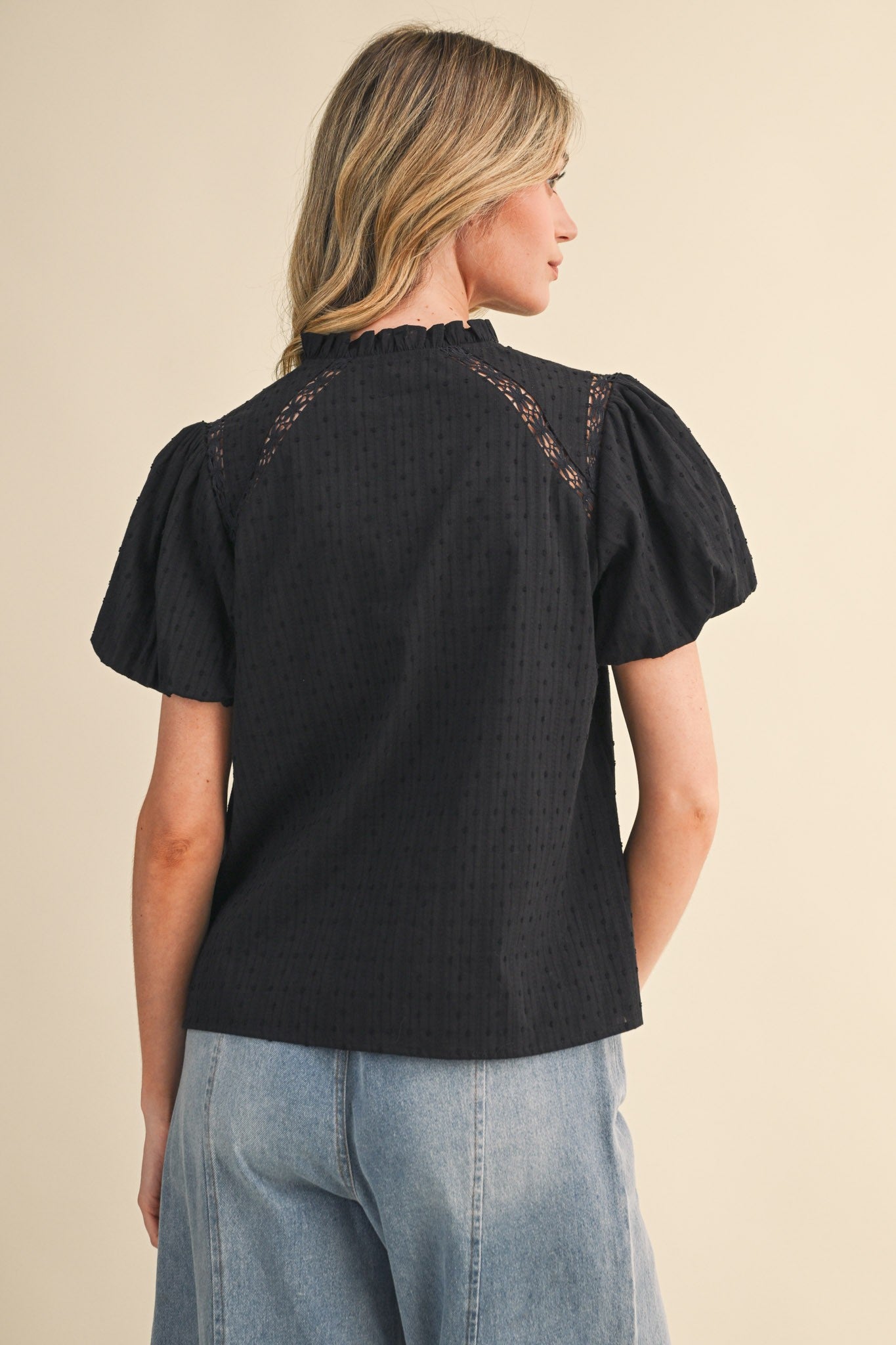 Lace Trim Button Blouse