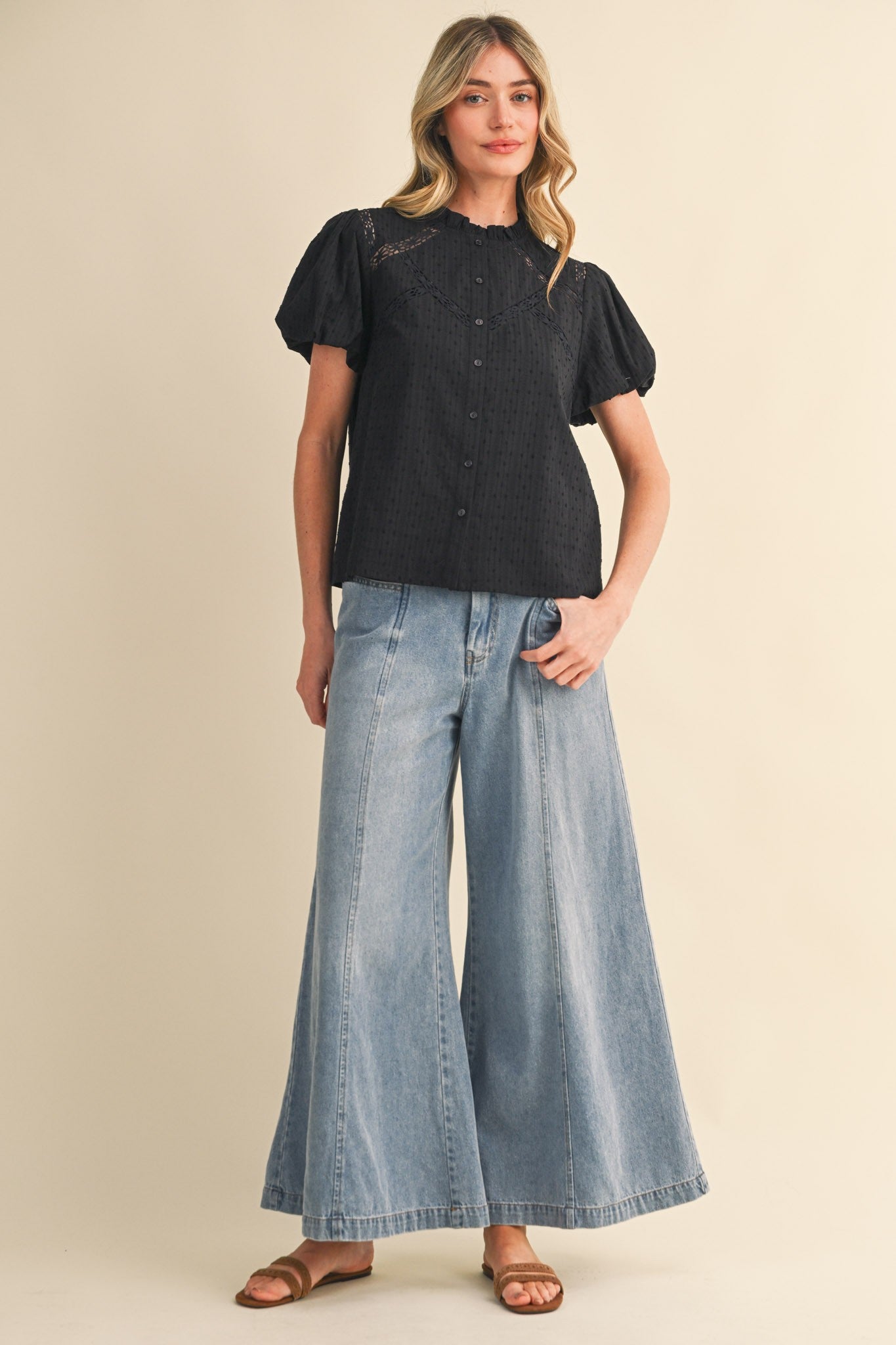 Lace Trim Button Blouse