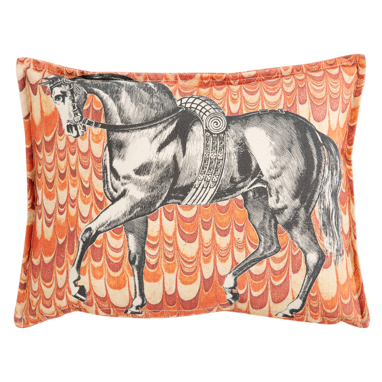 Equus Orange Marble Pillow orange front | MILK MONEY milkmoney.co | white elephant gift ideas, gift, mother's day gift ideas, white elephant gift, gift shops near me, cute home decor, mother's day gift, cute home accents, handmade in USA, elegant home decor