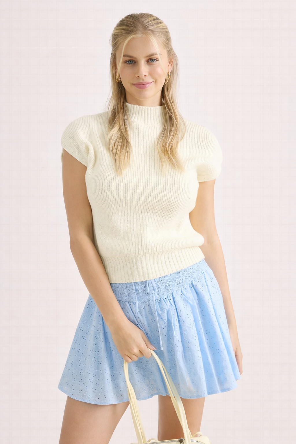 Mock Neck Extended Shoulder Knit Pullover Sweater