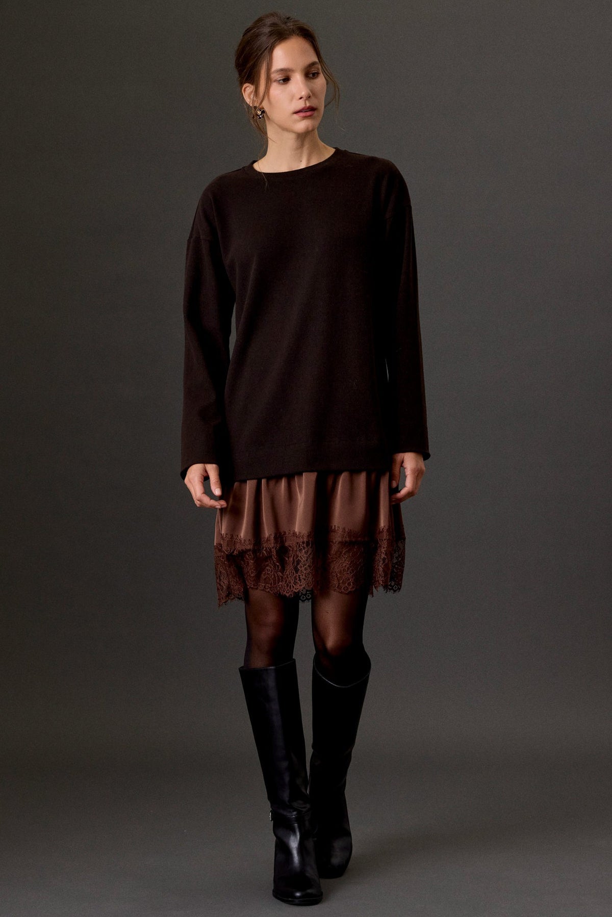 Lace-trim Sweater Dress