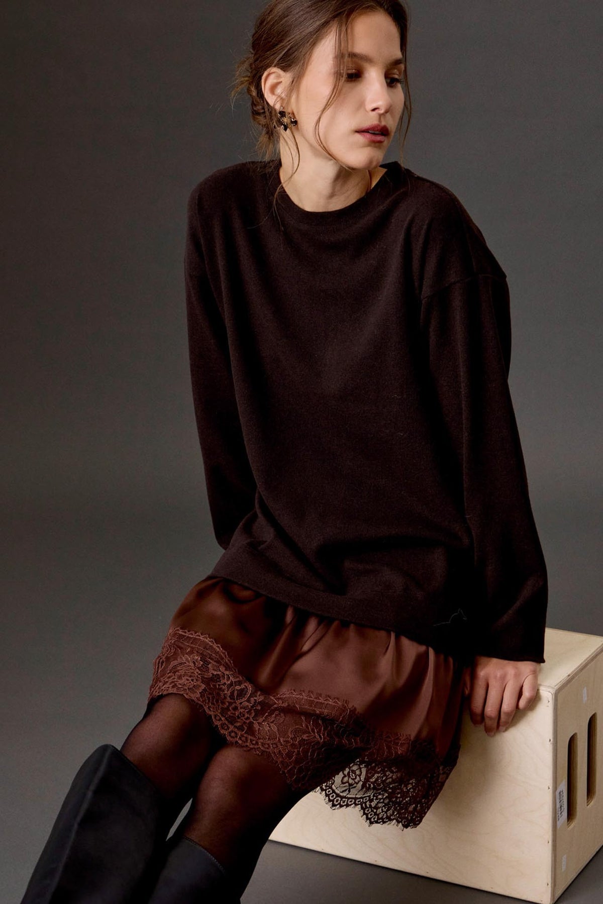 Lace-trim Sweater Dress