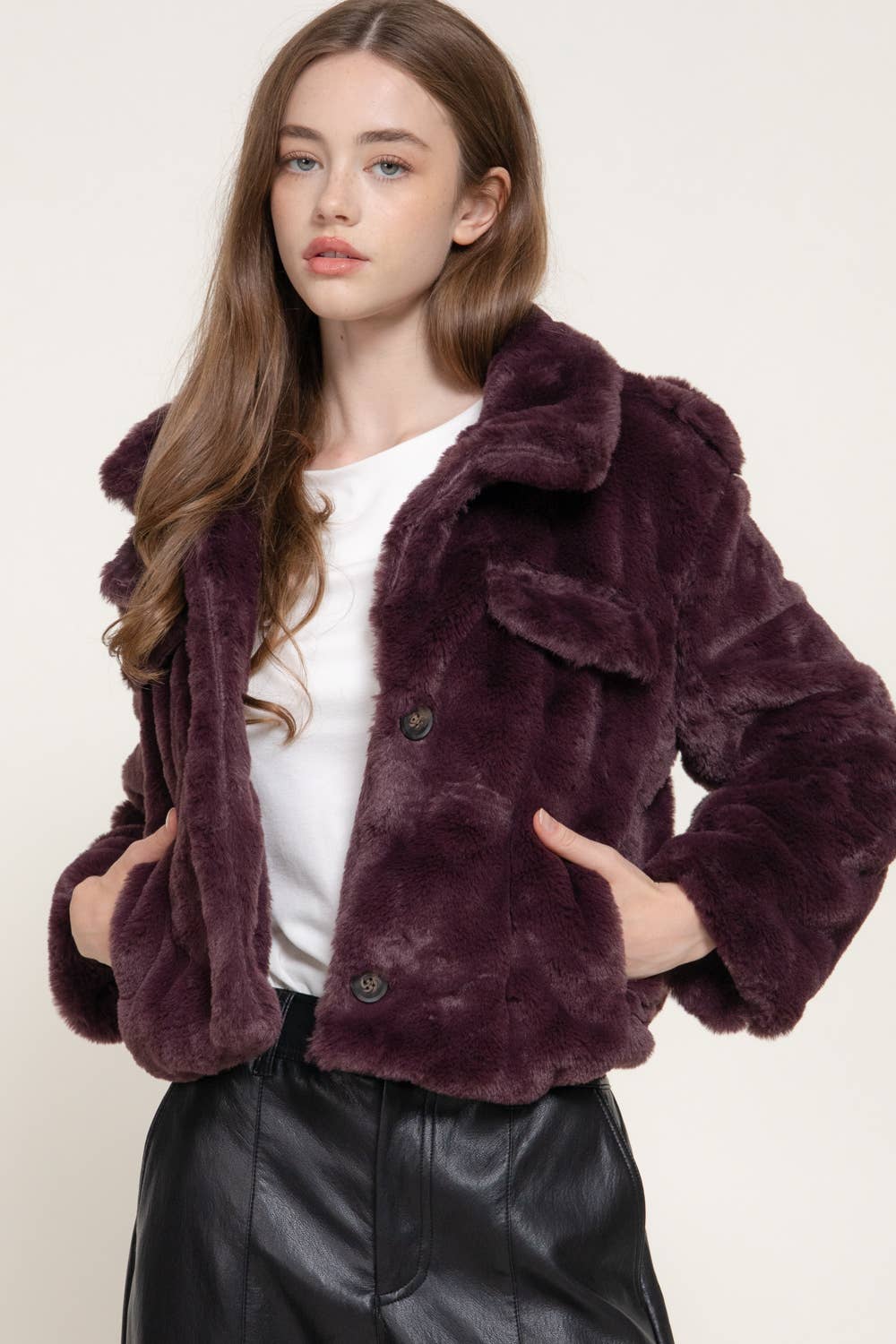 Funnel Neck Faux Fur Jacket