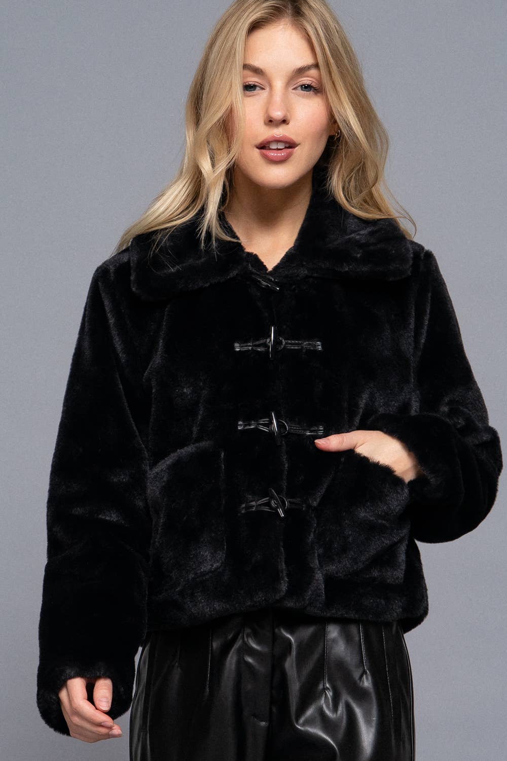 Toggle Button Fur Duffle Jacket