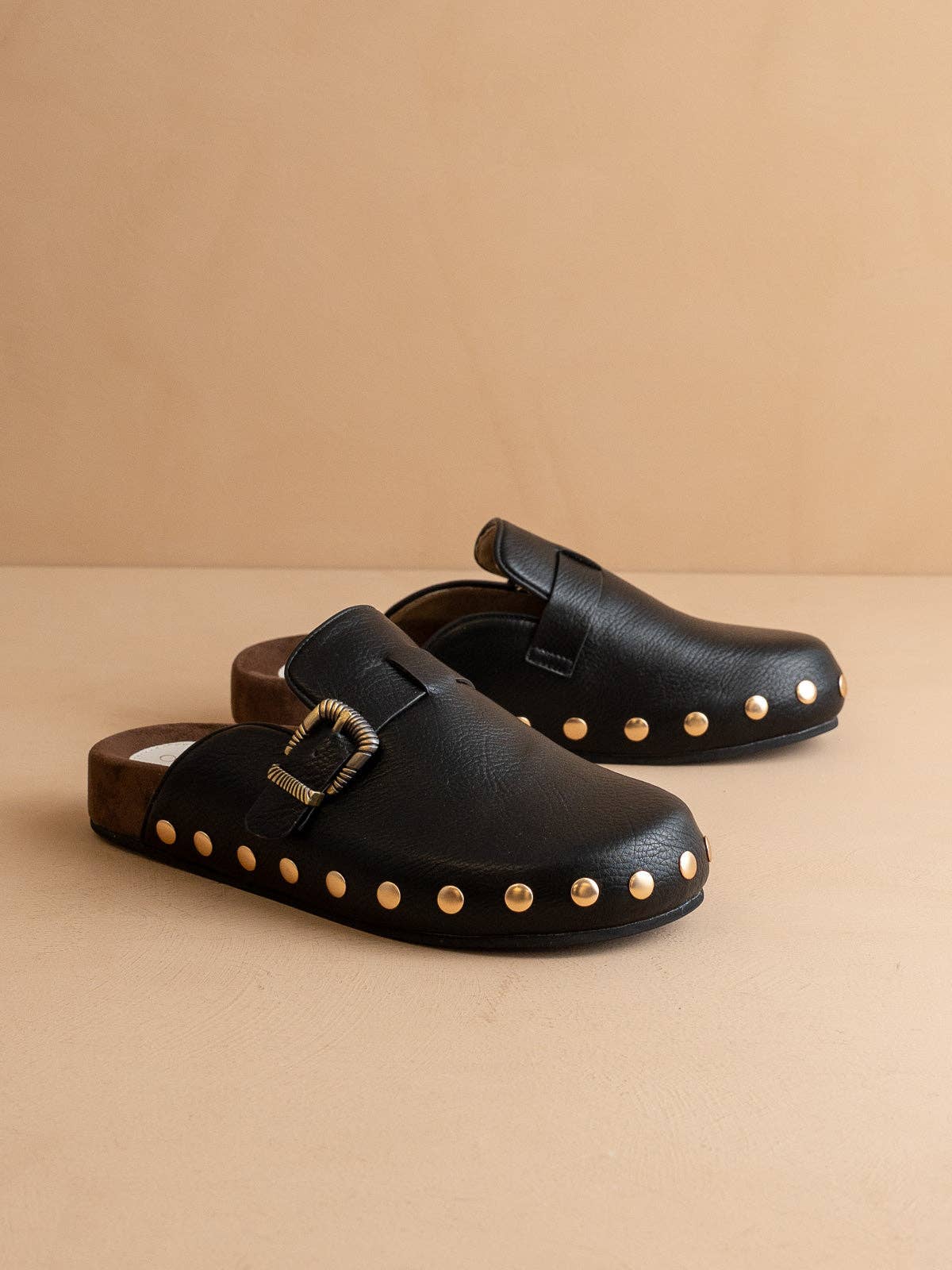 Black Studded Buckle Clog