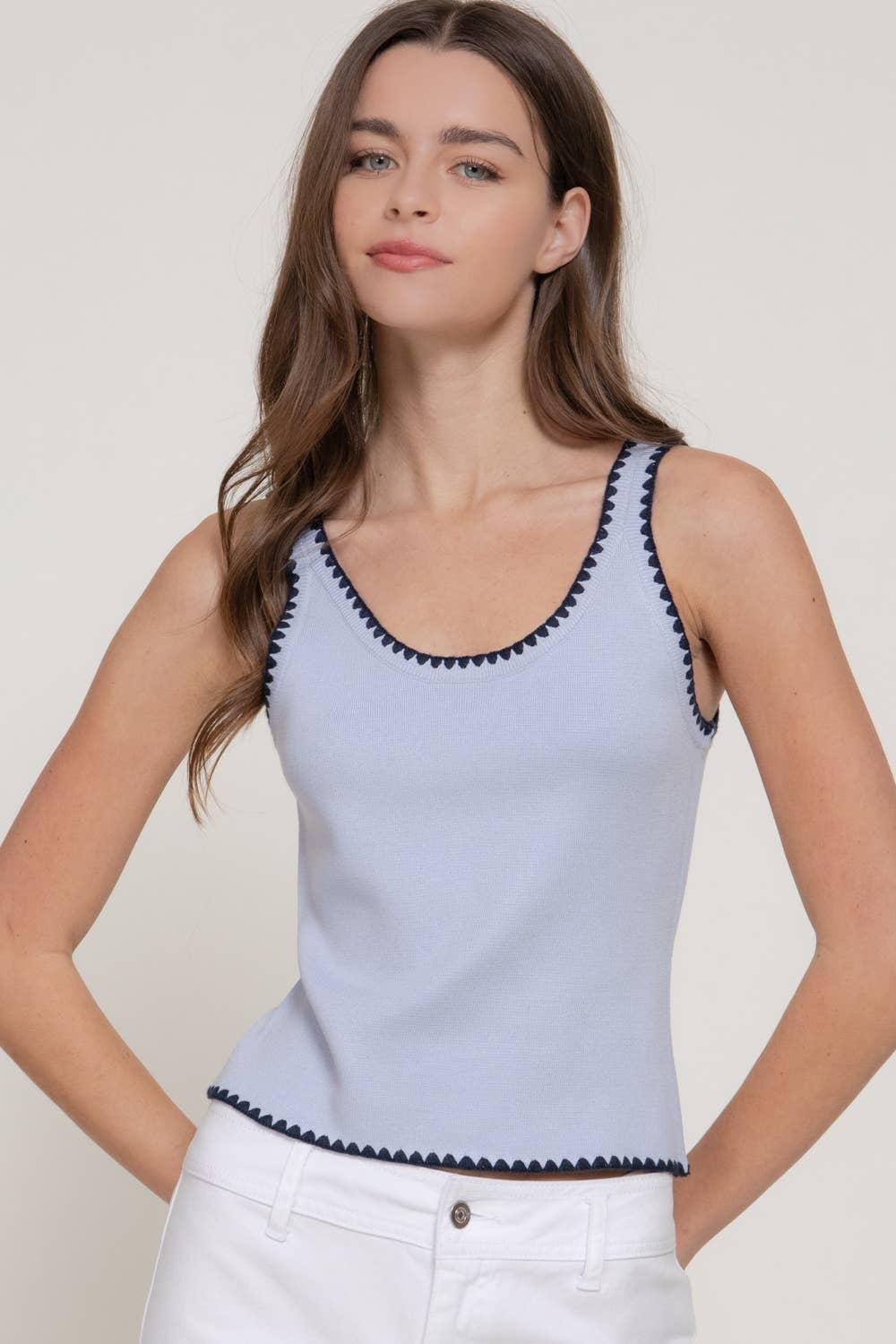 Embroidered Trim Sweater Tank