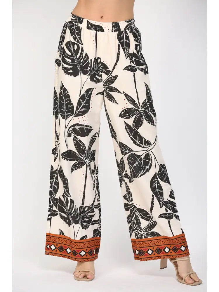Tropical Print Linen Blend Pants