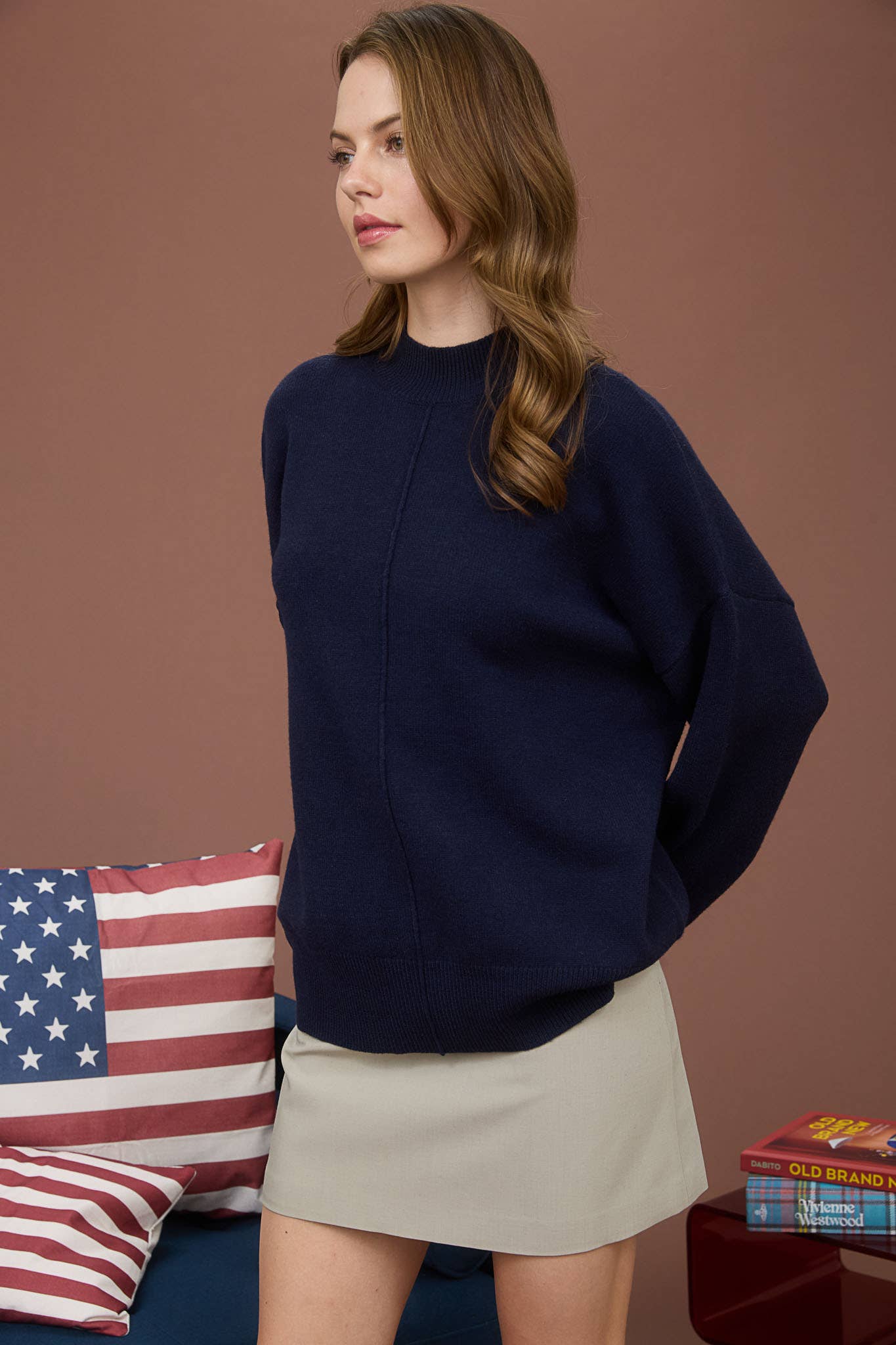 Front Seam Mock Neck Sweater