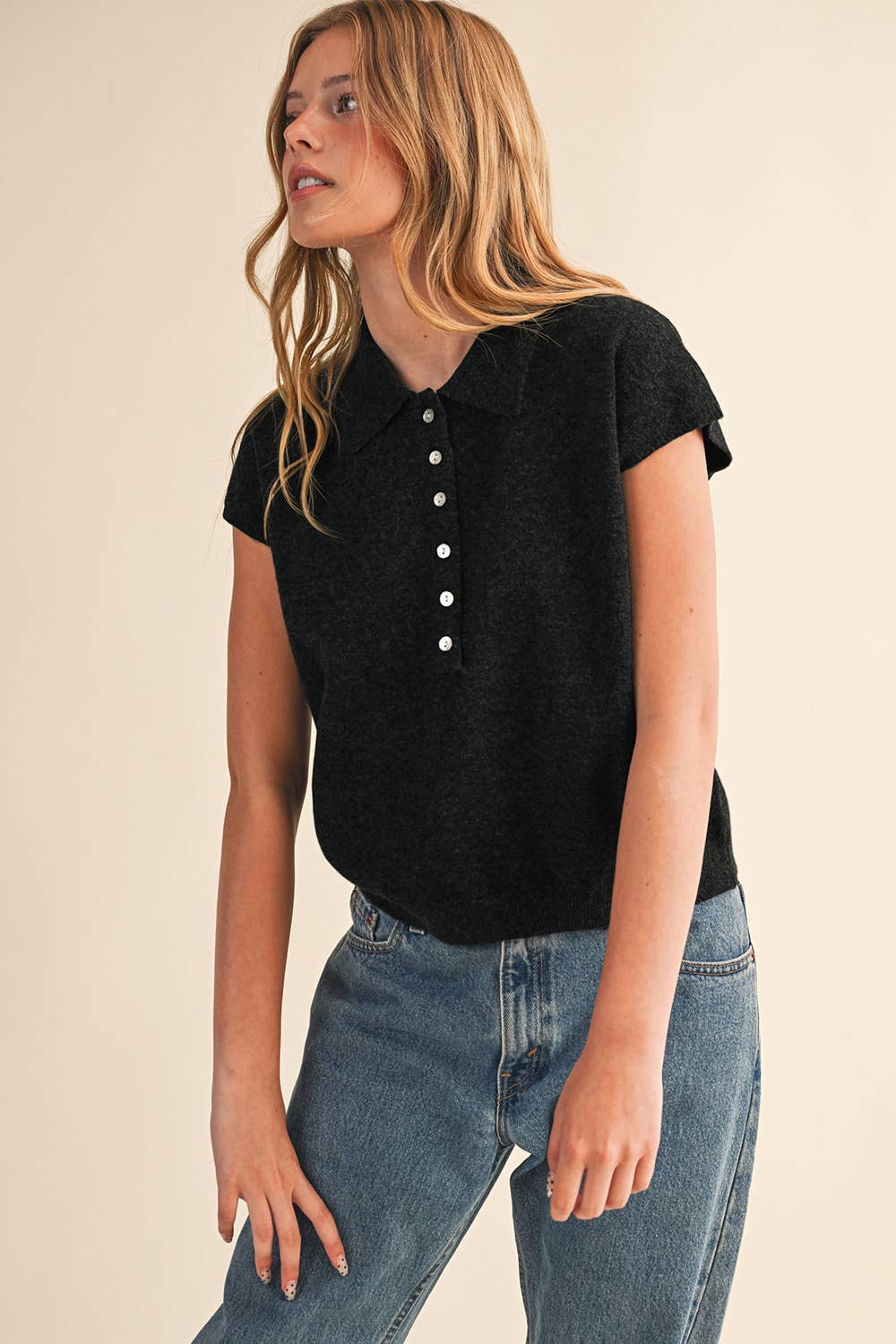 Cap Sleeve Collared Sweater Vest