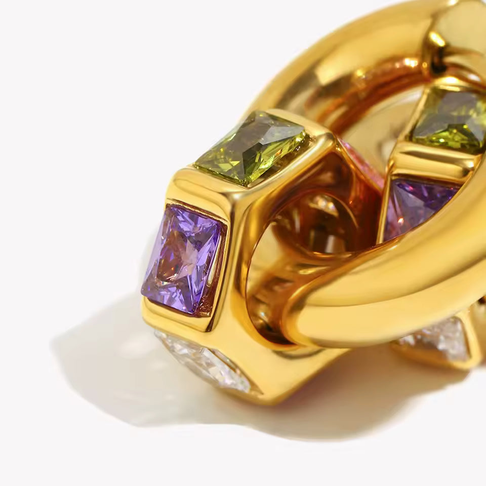Gold Multistone Huggie Earrings