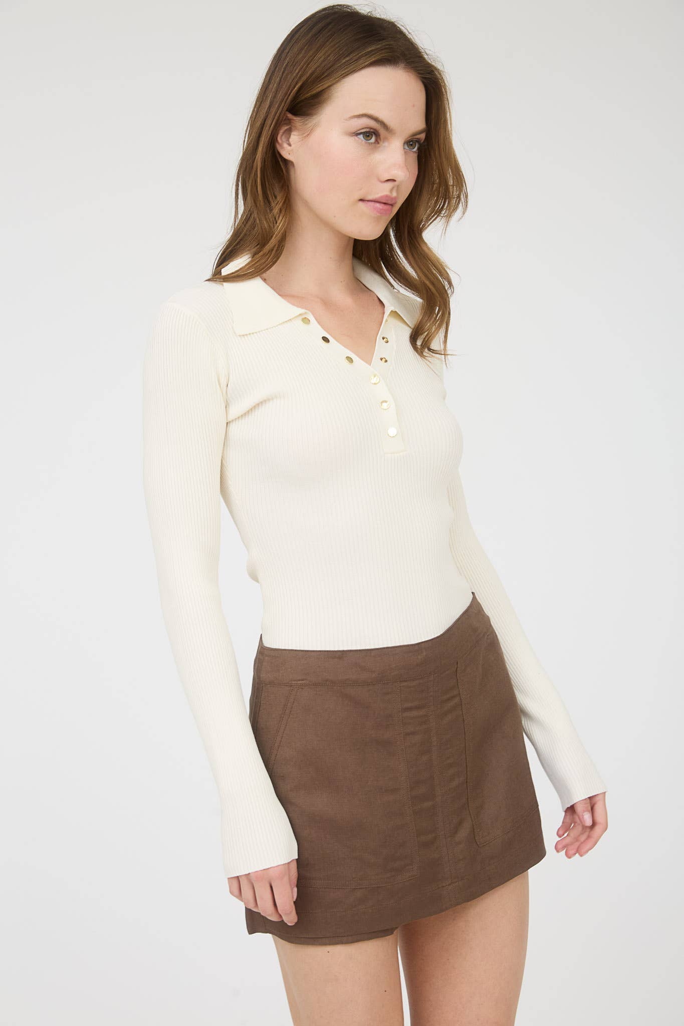 Gold-Button Knit Long Sleeve