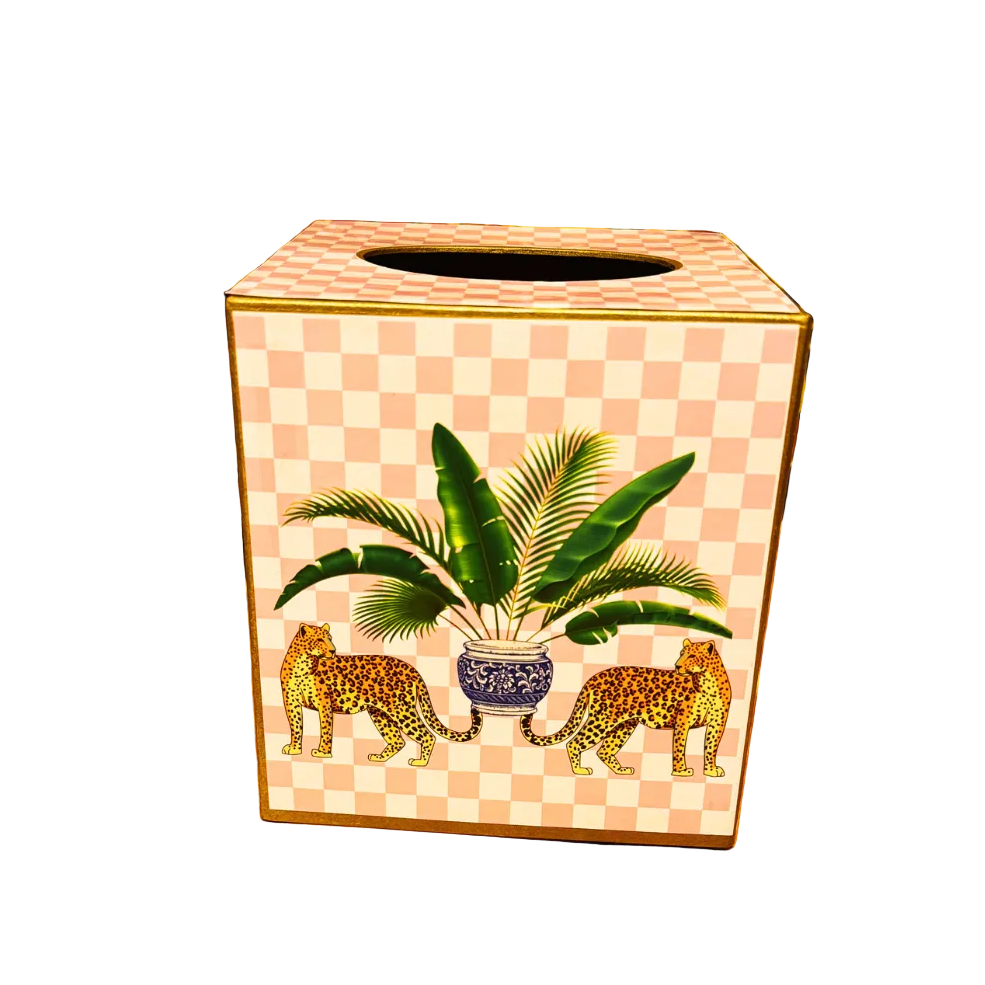 Tissue Box w/ Palm Leopard