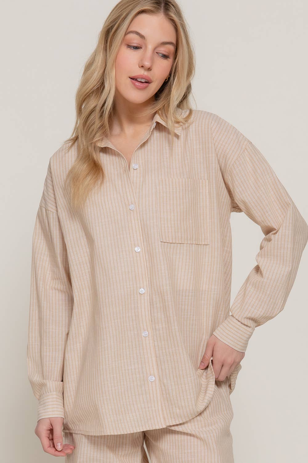 Long Sleeve Button Down Stripe Gauze Shirt