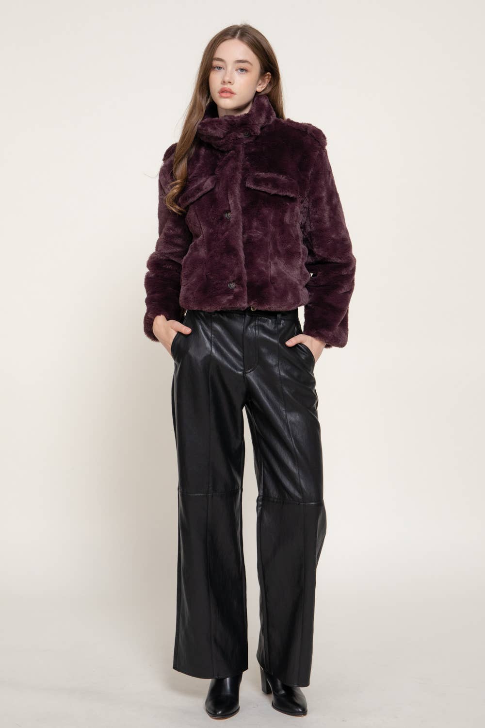 Funnel Neck Faux Fur Jacket